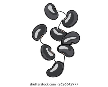 Frijoles negros en línea continua dibujando sobre un fondo blanco.