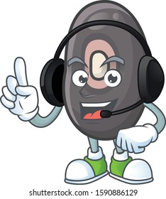 Black beans cute cartoon character design with headphone