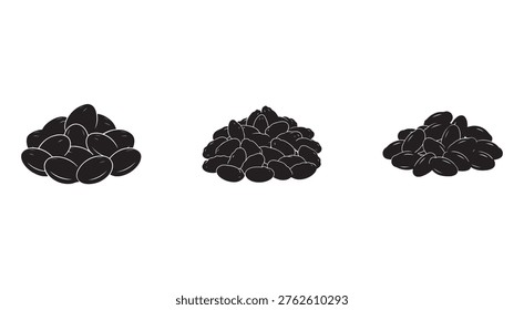 Black beans in three different piles for cooking and recipe ideas