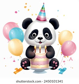 Black, Bear, Animal-Birthday, Bear with cake Balloons, Background, clipart