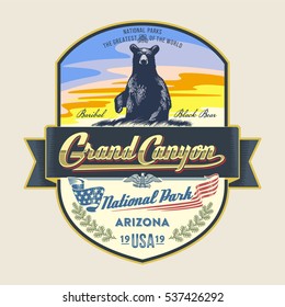 Black Bear Baribal, national Park, Grand Canyon, illustration, vector