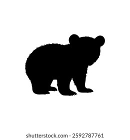 Black Bear cub silhouette vector illustration on white background
