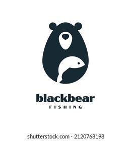 Black bear fishing logo design simple logo vector design illustration abstract