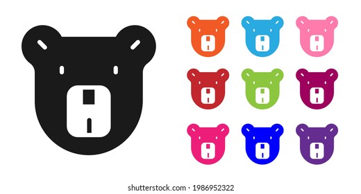 Black Bear head icon isolated on white background. Set icons colorful. Vector