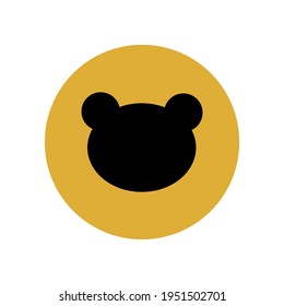 Black bear head icon in a yellow circle. User button in smartphone app interface. There are wild bears in the forest. The zoo is home to rare bears. Vector graphics.