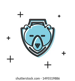 Black Bear head on shield icon isolated on white background. Hunting trophy on wall.  Vector Illustration