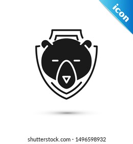 Black Bear head on shield icon isolated on white background. Hunting trophy on wall.  Vector Illustration