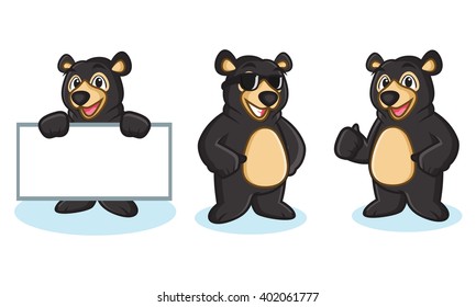 Black Bear Mascot happy, pose and bring board