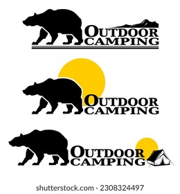 Black bear on forest background, letters icons vector.