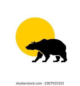 Black bear on a sunset background It is a symbol of going to the forest to camp on the hill. icons vector.