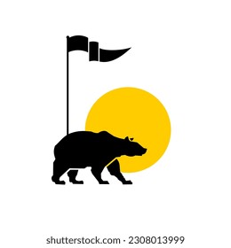 Black bear on a sunset background It is a symbol of going to the forest to camp on the hill. icons vector.