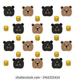 Black bear pattern for kids and baby cloth, kids book and printing. Black brown bear pattern vector illustration pastel color seamless.