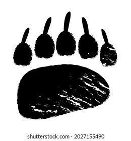 Black bear paw print silhouette. Vintage footprint of formidable grizzly bear. Dangerous brown beast that recently passed vector trail