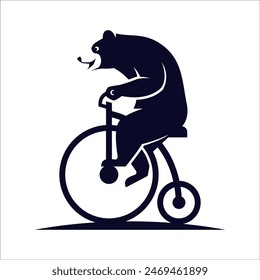 Black bear riding an old bicycle