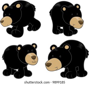 Black Bear Set Vector Illustration