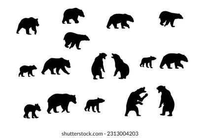 Black bear silhouette poses various vector on a white background