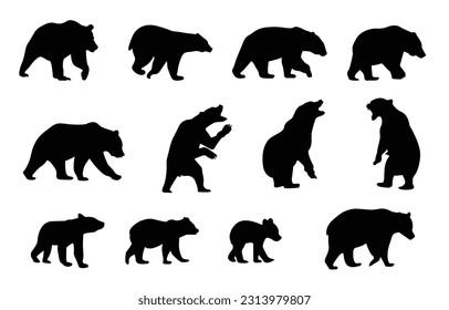 Black bear silhouette poses various vector on a white background