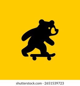 Black bear silhouette skateboarding on a yellow background