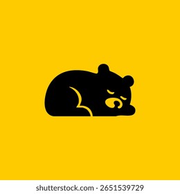 Black bear silhouette, sleeping, on a yellow background