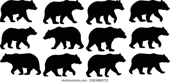 Black Bear Silhouette Vector set collation.