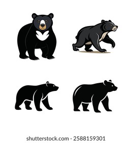 Black Bear Silhouette Vector set collection