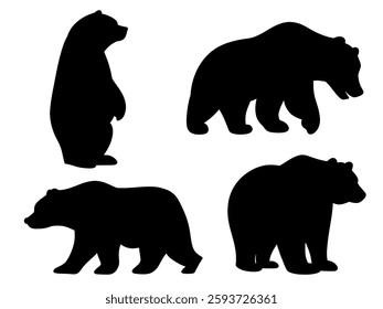 Black Bear Silhouette Vector Set – Hand-Drawn Wildlife Illustration