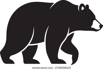 Uma silhueta de urso preto andando sobre um fundo branco, uma ilustração simples, mas marcante de um animal selvagem em seu habitat natural, destacando a beleza e o poder da natureza.