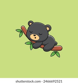 Black Bear Sleeping in a Tree Cute Cartoon Illustration