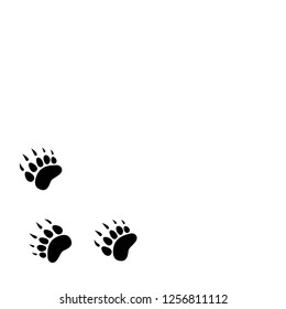 black bear trace silhouette. Vector flat illustration. White background with polar bear paw footprint, footstep. 