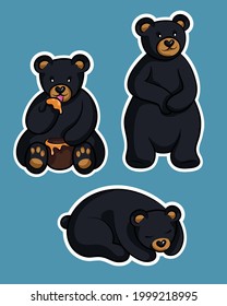 Oso Negro o Ursus americanus. Un oso lindo. Ilustración vectorial dibujada a mano de un oso lindo. Personajes vectores para tarjeta de ducha para bebés, camisetas para niños y kit de pegatinas. Aislado.