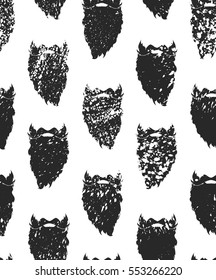 Black beard on a white background. Seamless texture. Modern illustration. Hipster style. Repeated pattern. It can be used as wallpaper, wrapping, fabric or your design.