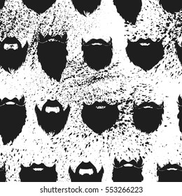 Black beard on a white background. Seamless texture. Modern illustration. Hipster style. Repeated pattern. It can be used as wallpaper, wrapping, fabric or your design.