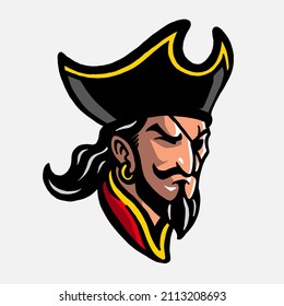 Black Beard Pirate Mascot Face