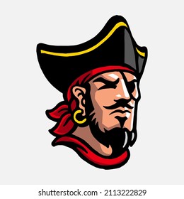 Black Beard Pirate Mascot Face