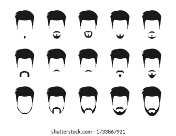 Black beard set in vintage style. Isolated vector illustration.