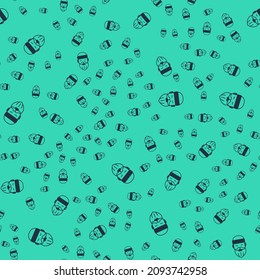 Black Bearded lumberjack man icon isolated seamless pattern on green background.  Vector