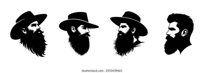 Black Bearded Man Silhouette Vector Illustration Design with Transparent Background