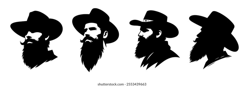 Black Bearded Man Silhouette Vector Illustration Design with Transparent Background