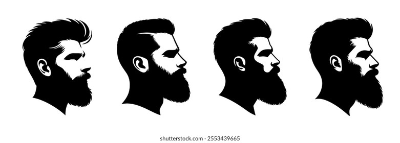 Black Bearded Man Silhouette Vector Illustration Design with Transparent Background