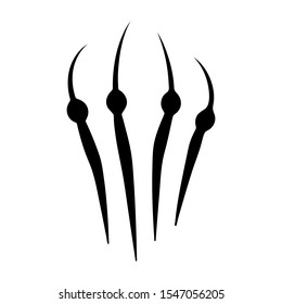 Black beast paw with four claws isolated on white background. Paw logo, emblem. Horror design element. Vector illustration.