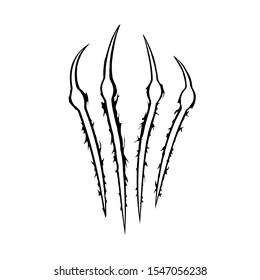Black beast paw with four claws isolated on white background. Horror design element. Vector illustration.