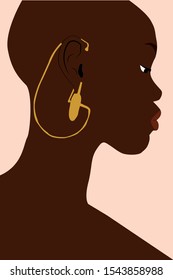 Black beautiful gir, black girl face, accessories, vector fashion illustration