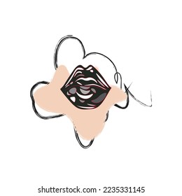 black beautiful lips on a white background