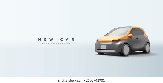 Black beautiful realistic hatchback, city car, 3D. For design concepts, buying, renting, car sharing, financing. Vector illustration