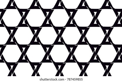 Black, beautiful stars of David made of black camera diaphragms, seamless texture. Pattern. Vector illustration.