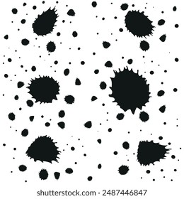 Black Beautiful vector illustration of set of ink blots drops and splashes on a white background