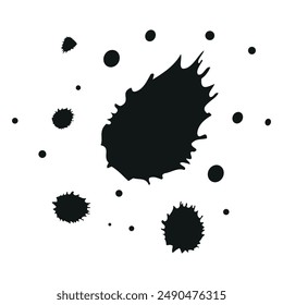 Black Beautiful vector illustration of set of ink blots drops and splashes on a white background