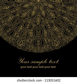 Black beautiful vintage swirl abstract gold card vector eps 8 for brochure, wallpaper, background, backdrop, banner, border, emblem, label, invitation, postcard greeting, wedding card, illustration