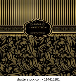 Black beautiful vintage swirl abstract gold card vector eps 10 for brochure, wallpaper, background, backdrop, banner, border, emblem, label, invitation, postcard greeting, wedding card, illustration