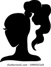 Black beauty girl silhouette with ponytail hairstyle isolated on white background.